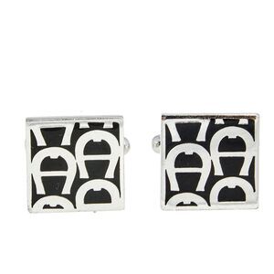 Aigner Black Enamel Logo Square Cufflinks